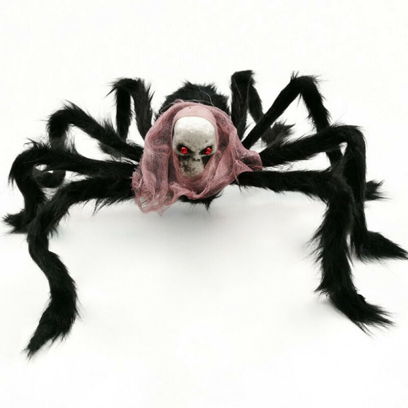 Large Skull Halloween Plush Giant Spider Decoration Haunted House Yard Props