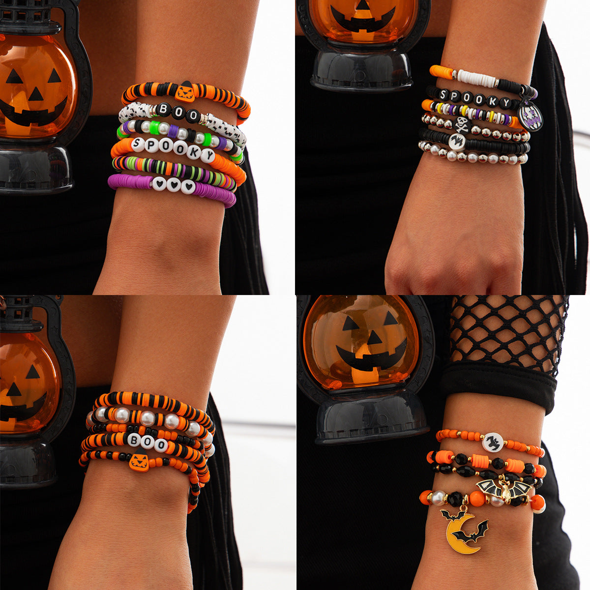 Simple Bat Crystal Bracelet Set Halloween Party Alloy Letter Bracelet
