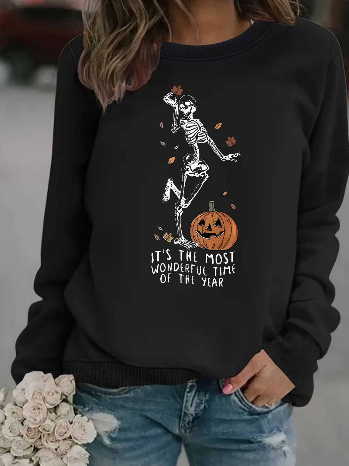 Pumpkin Skull Pullover Sweatshirt