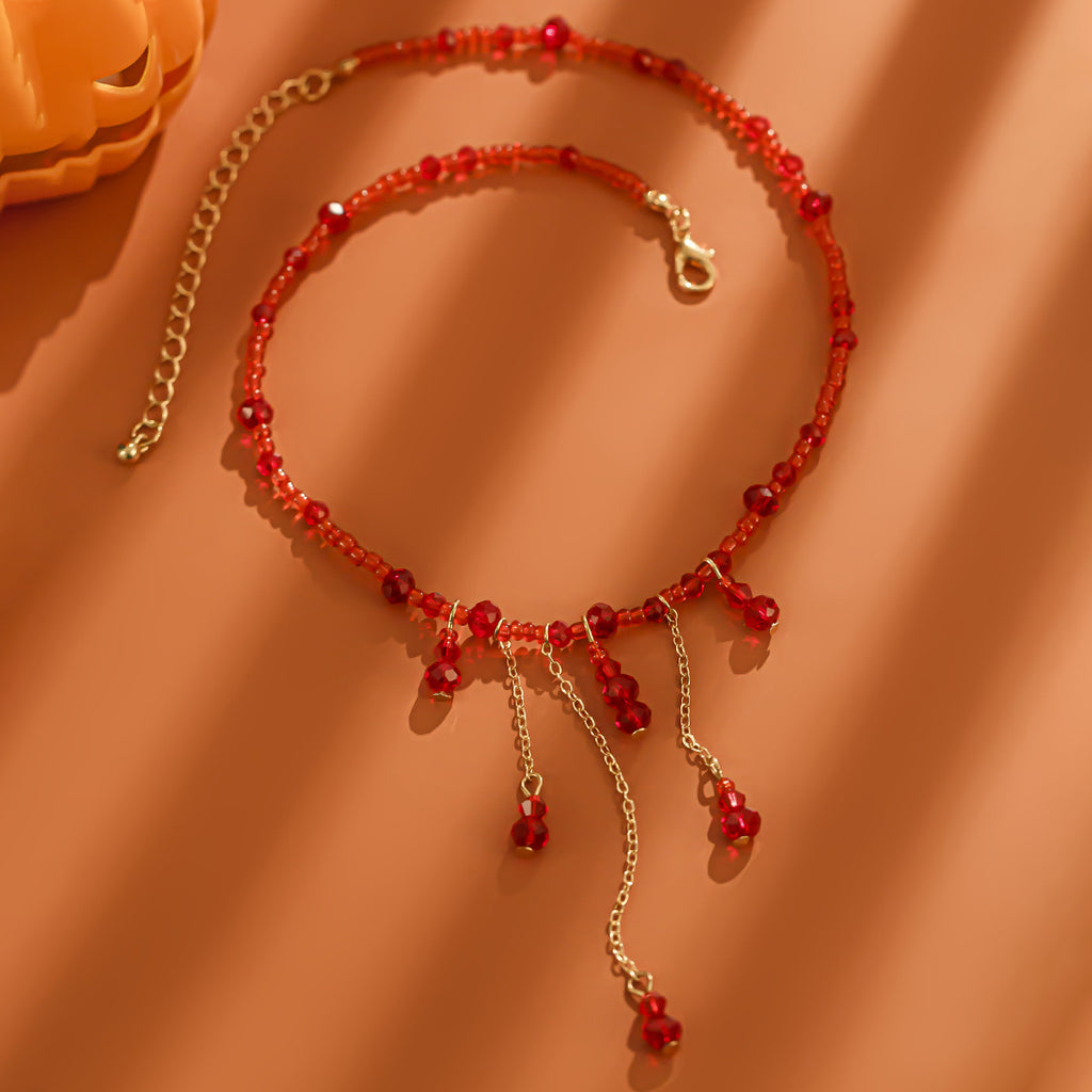 Cold Wind Blood Drop Crystal Necklace Halloween tassel Copper Clad Iron Clavicle Neck Chain Female