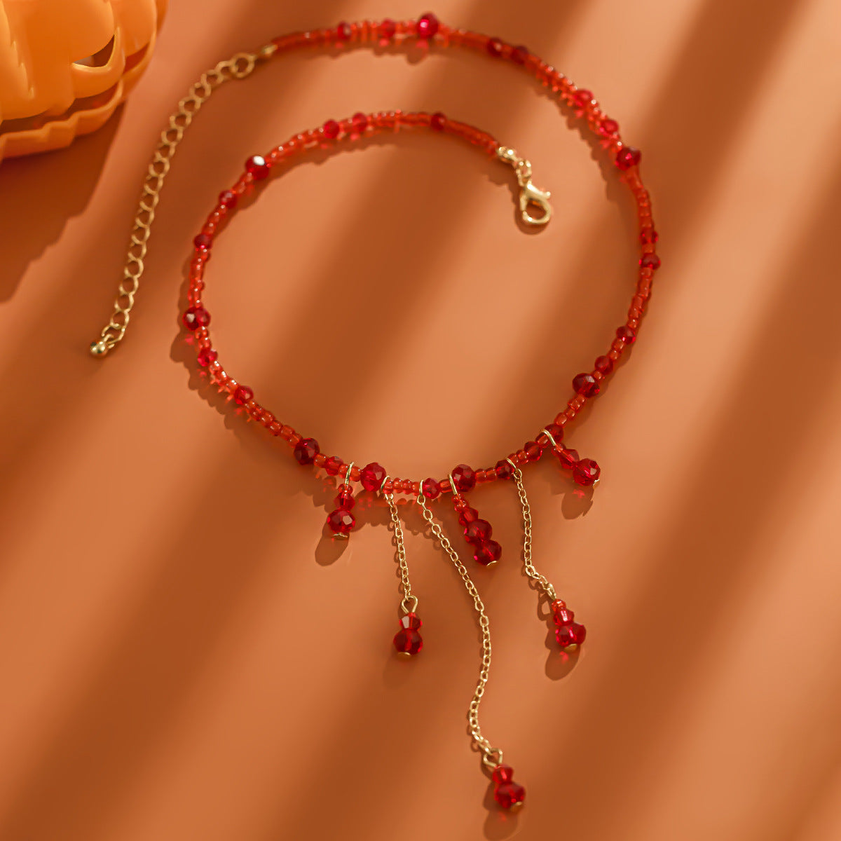 Cold Wind Blood Drop Crystal Necklace Halloween tassel Copper Clad Iron Clavicle Neck Chain Female