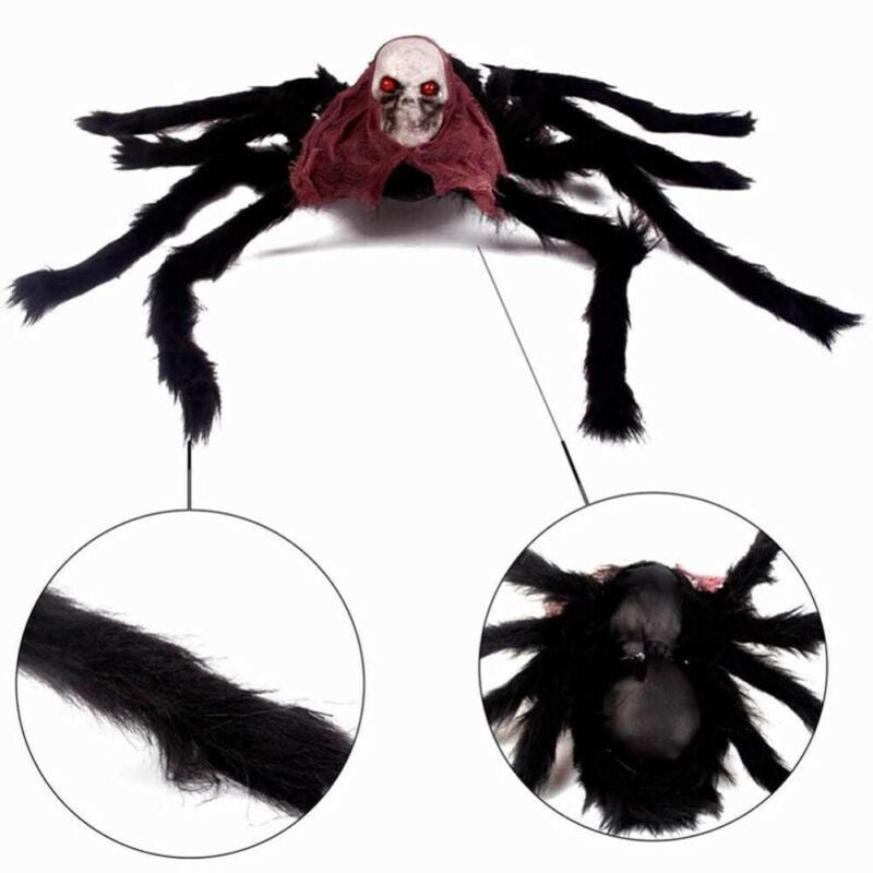 Large Skull Halloween Plush Giant Spider Decoration Haunted House Yard Props