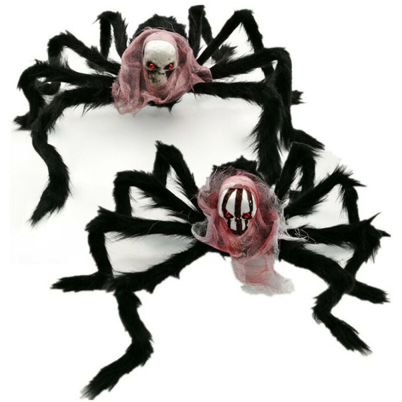 Large Skull Halloween Plush Giant Spider Decoration Haunted House Yard Props