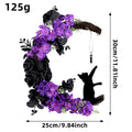 Halloween Moon Cat Wreath Decoration LED Black Rose Dry Branch Artificial Vine Circle Ornament Props