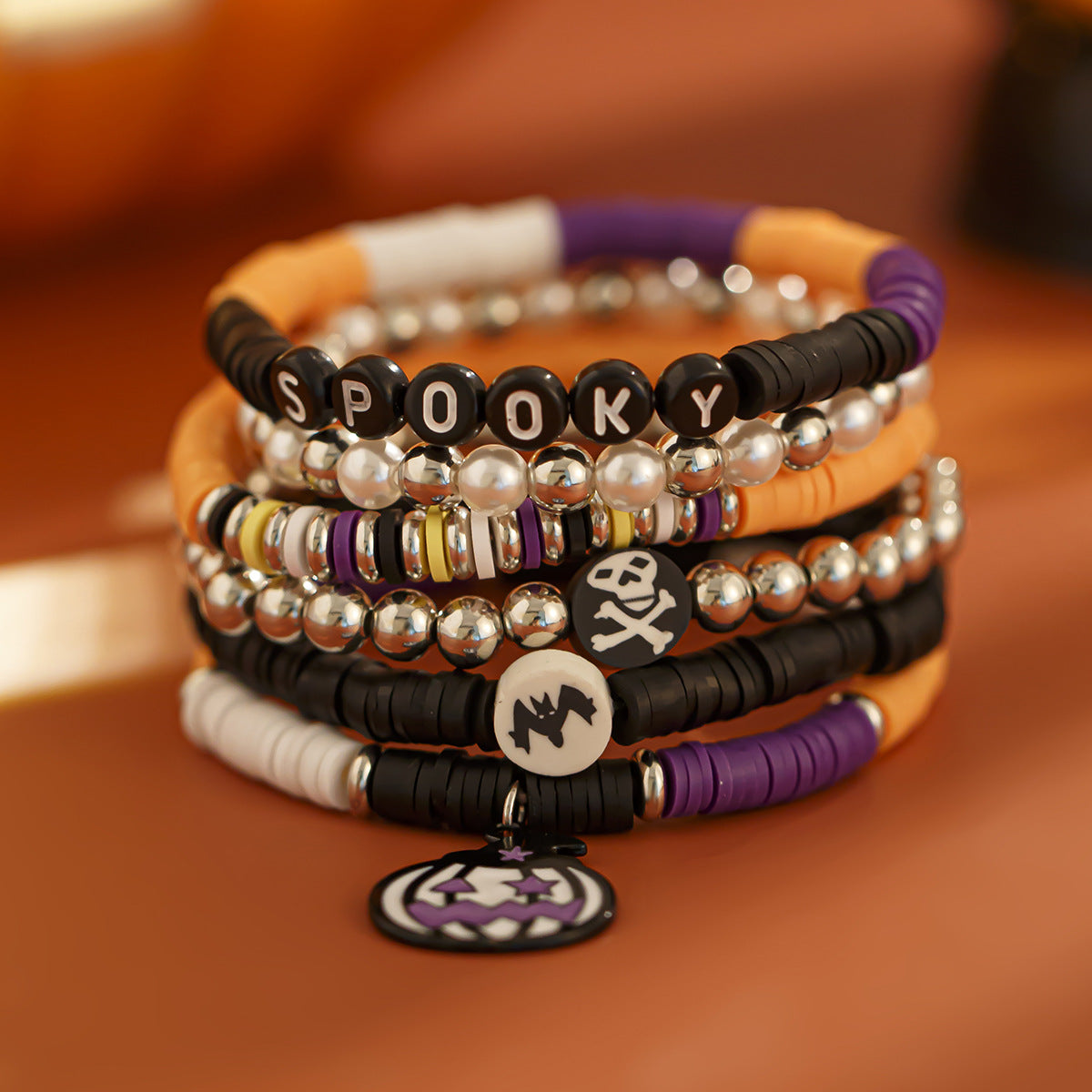 Simple Bat Crystal Bracelet Set Halloween Party Alloy Letter Bracelet