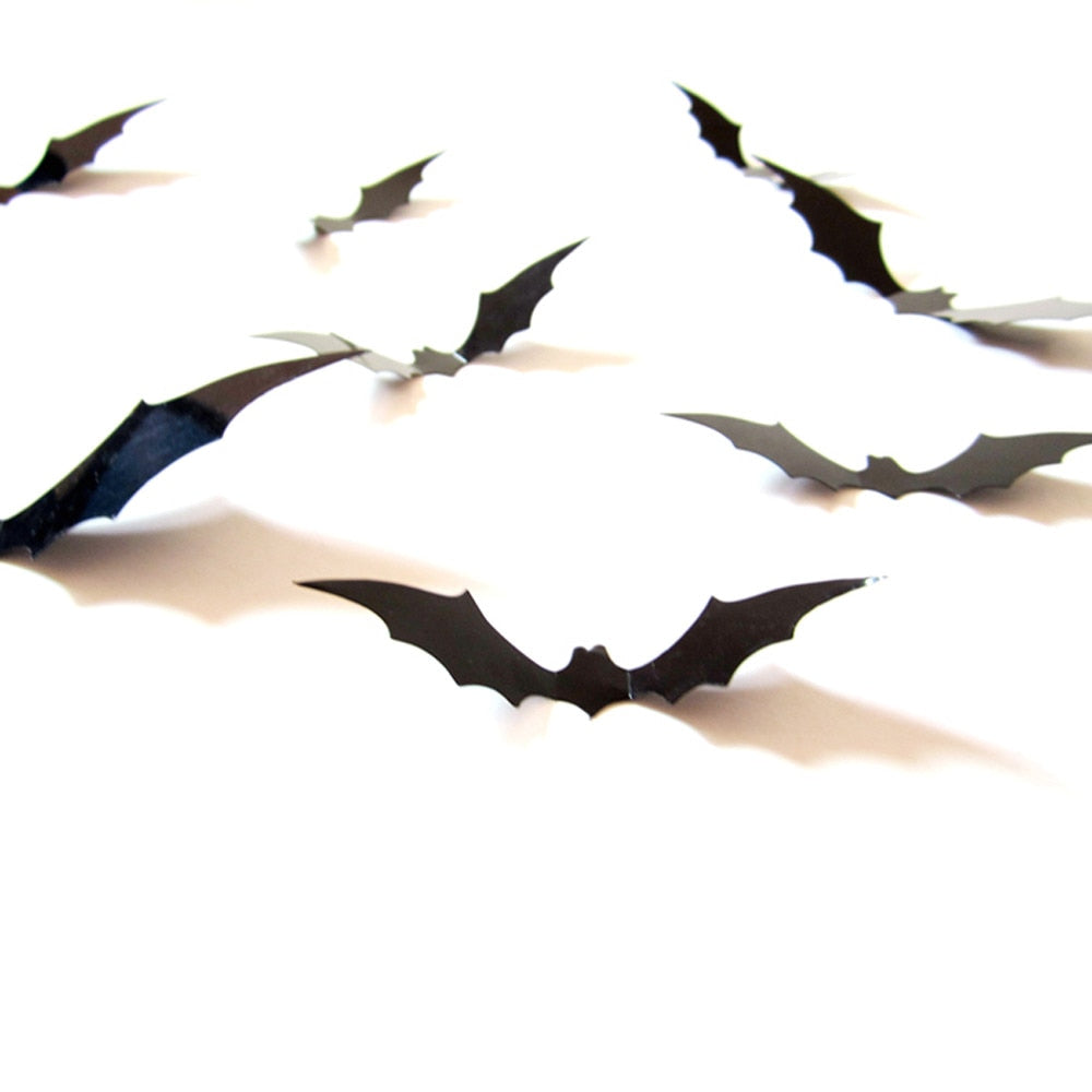 12pcs Halloween Decoration Black 3D DIY PVC Bat Wall Sticker Decal Home Halloween Decoration