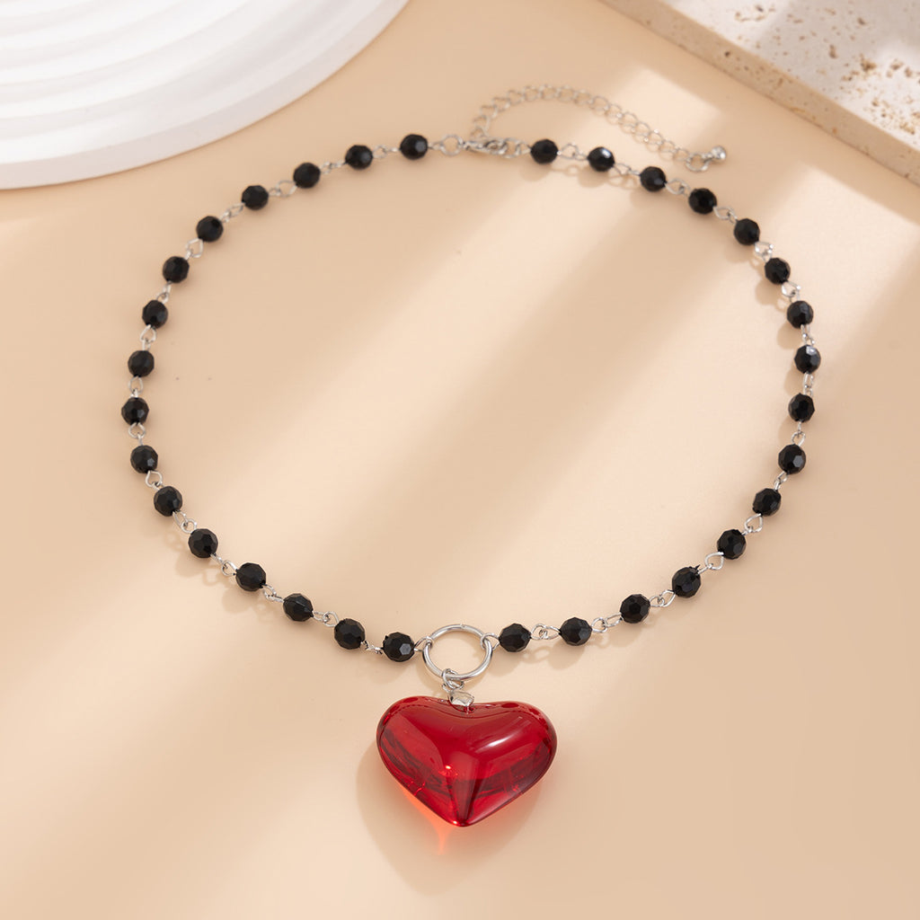 Heart shaped pendant necklace, Halloween personalized bead crystal collarbone chain