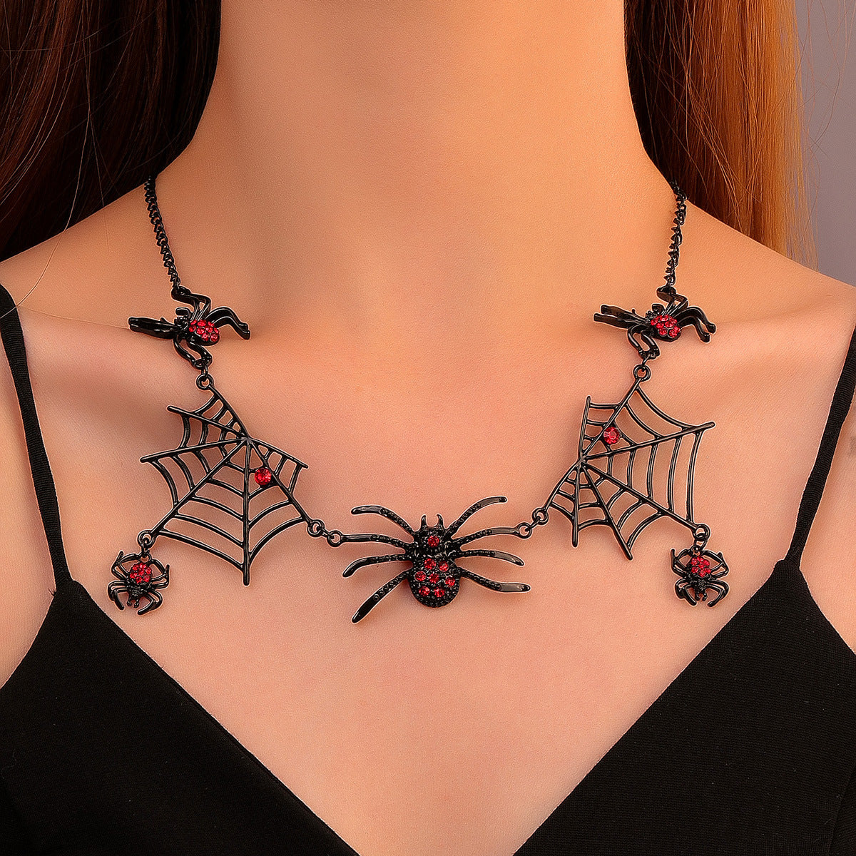 Halloween Creative Spider Necklace Personality Funny Dark Spider Web Short Collarbone Chain Trend