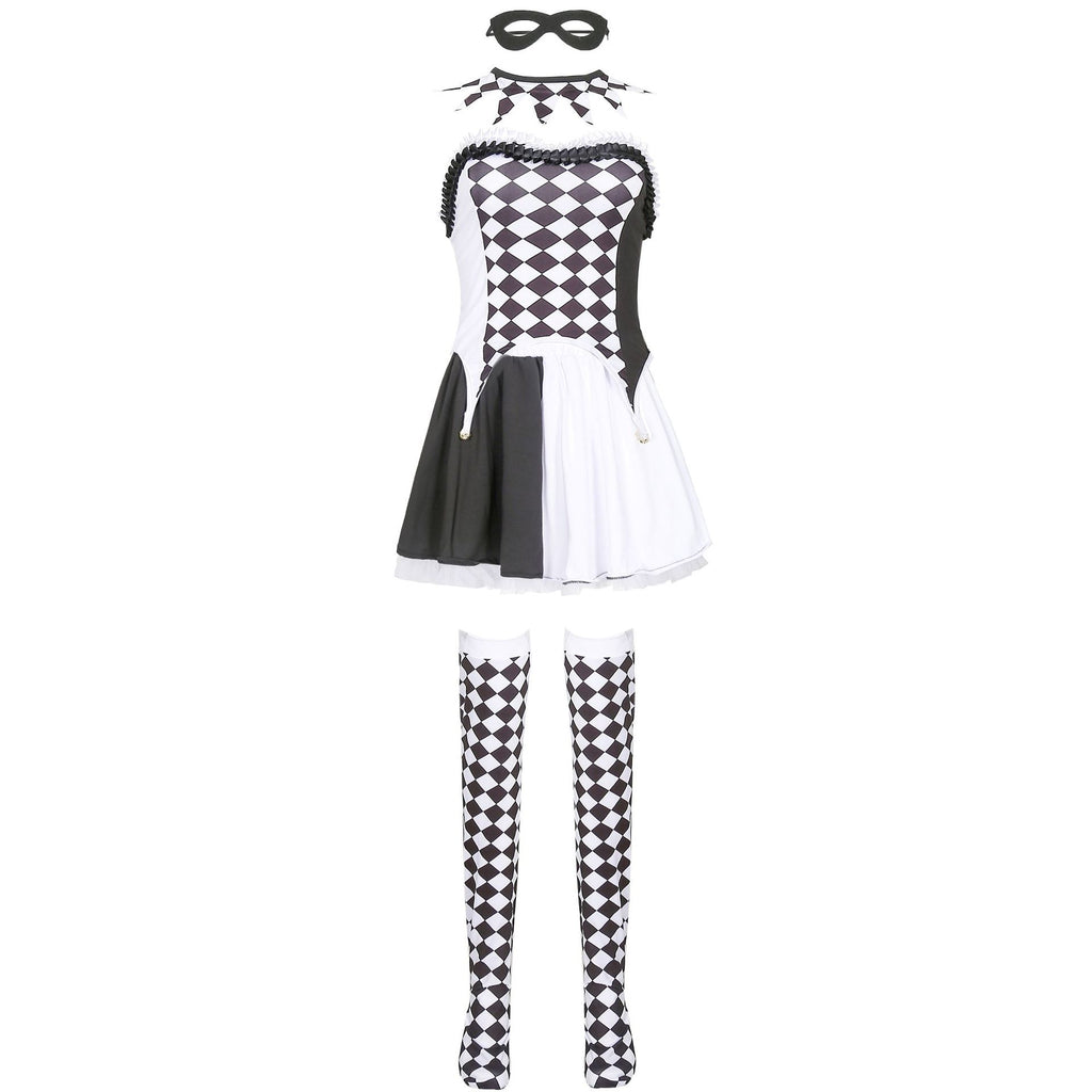 Vampire Clown Costume Halloween Outfit Devil Costume Role Play Checkered Jester Costume