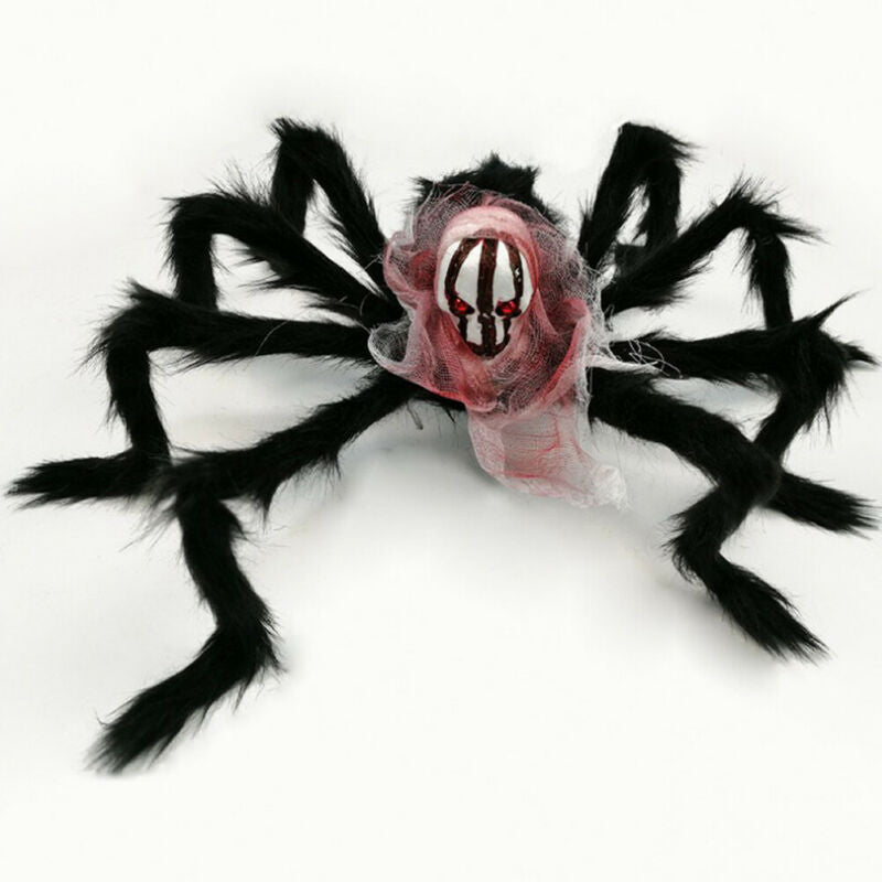 Large Skull Halloween Plush Giant Spider Decoration Haunted House Yard Props