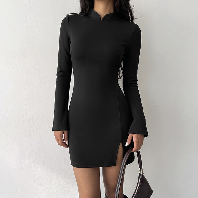 Long sleeved slit short skirt