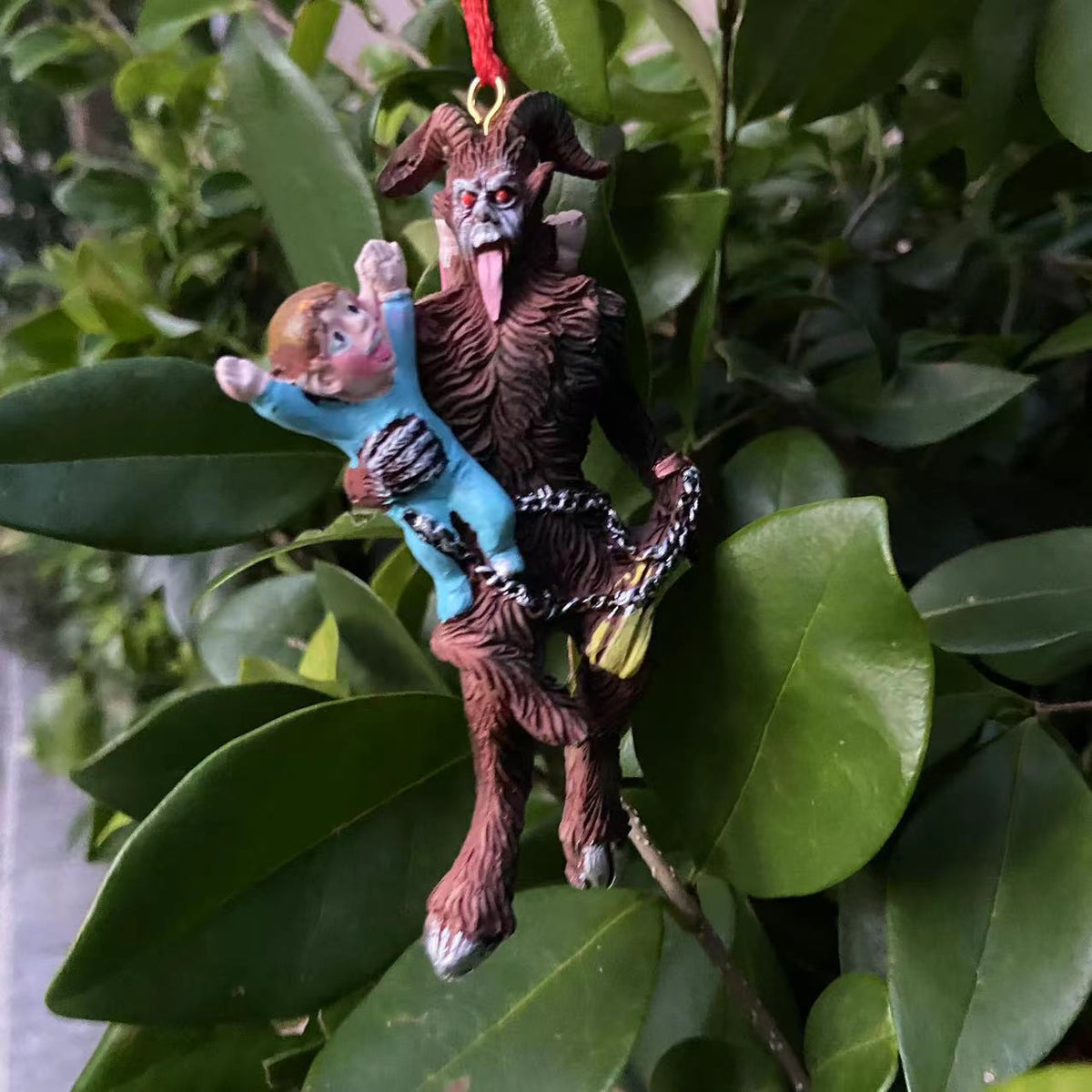 New Halloween Decoration Hanging Ornament Krampus Demon Grabbing Child Christmas Gift Resin Craft Art