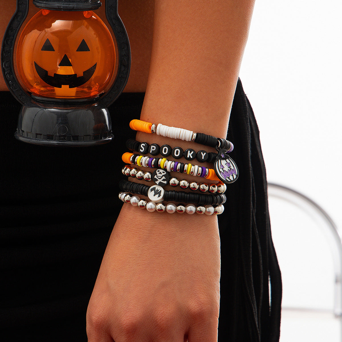 Simple Bat Crystal Bracelet Set Halloween Party Alloy Letter Bracelet