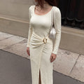 Long Sleeve Side Slit Bodycon Maxi Dress