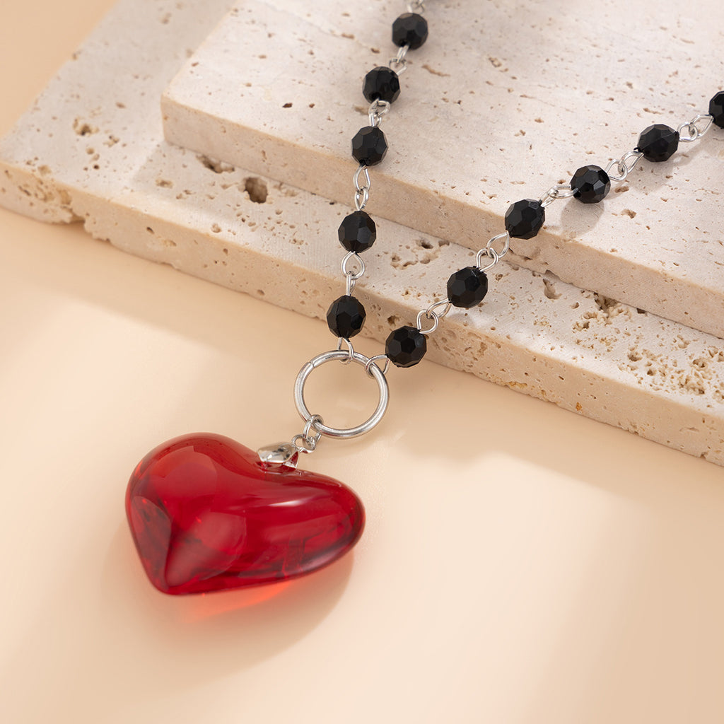 Heart shaped pendant necklace, Halloween personalized bead crystal collarbone chain