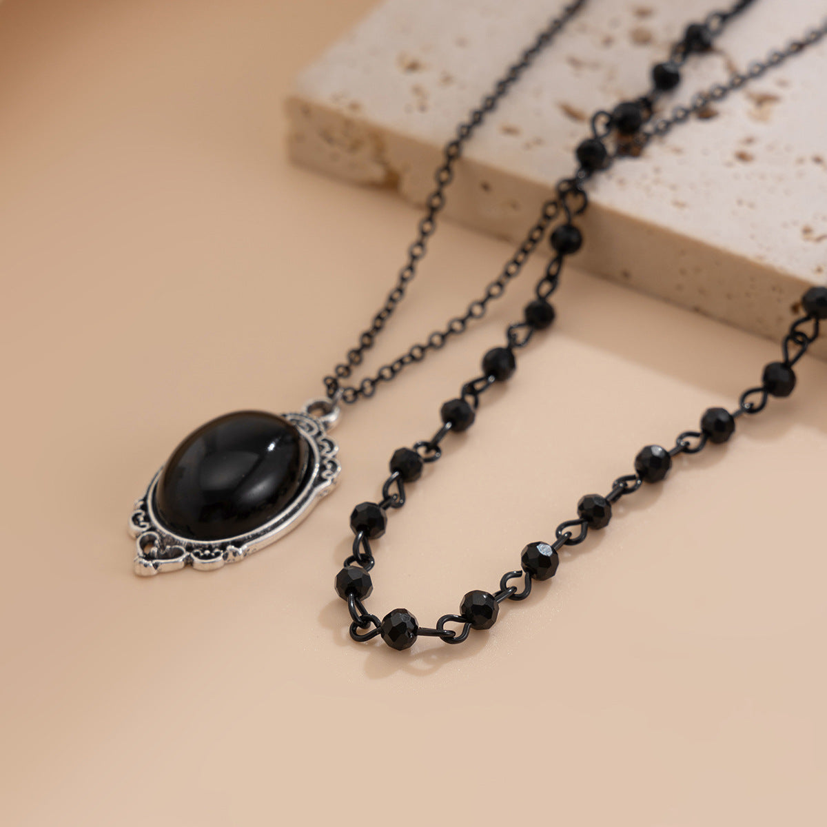 Crystal bead collarbone chain Halloween party dark style multi-layer lace necklace