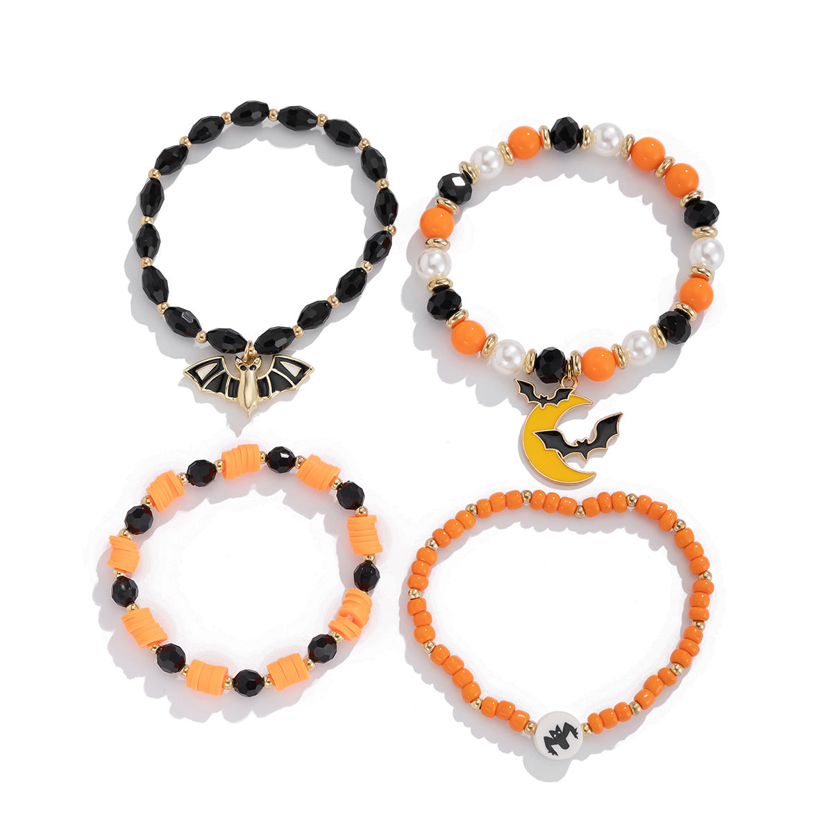 Simple Bat Crystal Bracelet Set Halloween Party Alloy Letter Bracelet