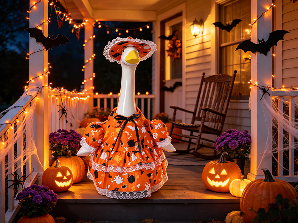 Halloween Porch Goose Costume, White Goose Outfit with Hat Set, Yard Decoration