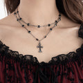 Dark style cross double layered necklace Halloween personalized alloy spicy girl collarbone chain