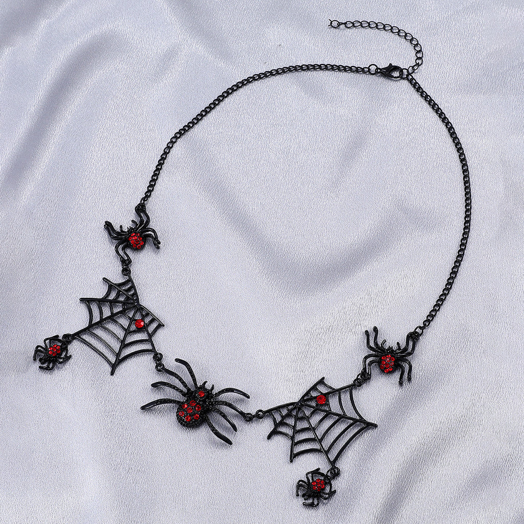 Halloween Creative Spider Necklace Personality Funny Dark Spider Web Short Collarbone Chain Trend