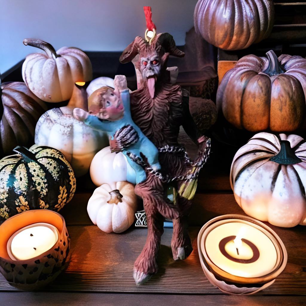 New Halloween Decoration Hanging Ornament Krampus Demon Grabbing Child Christmas Gift Resin Craft Art