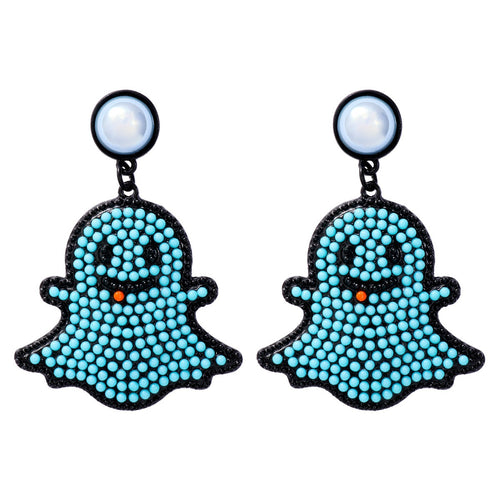 Cartoon funny and cute little ghost pearl ghost face earrings Halloween ghost earrings