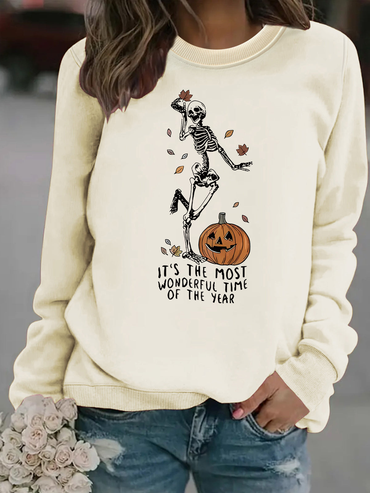 Pumpkin Skull Pullover Sweatshirt