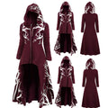 Halloween Costume Cloak with Hood Irregular Hem Printed Long Sleeve Coat