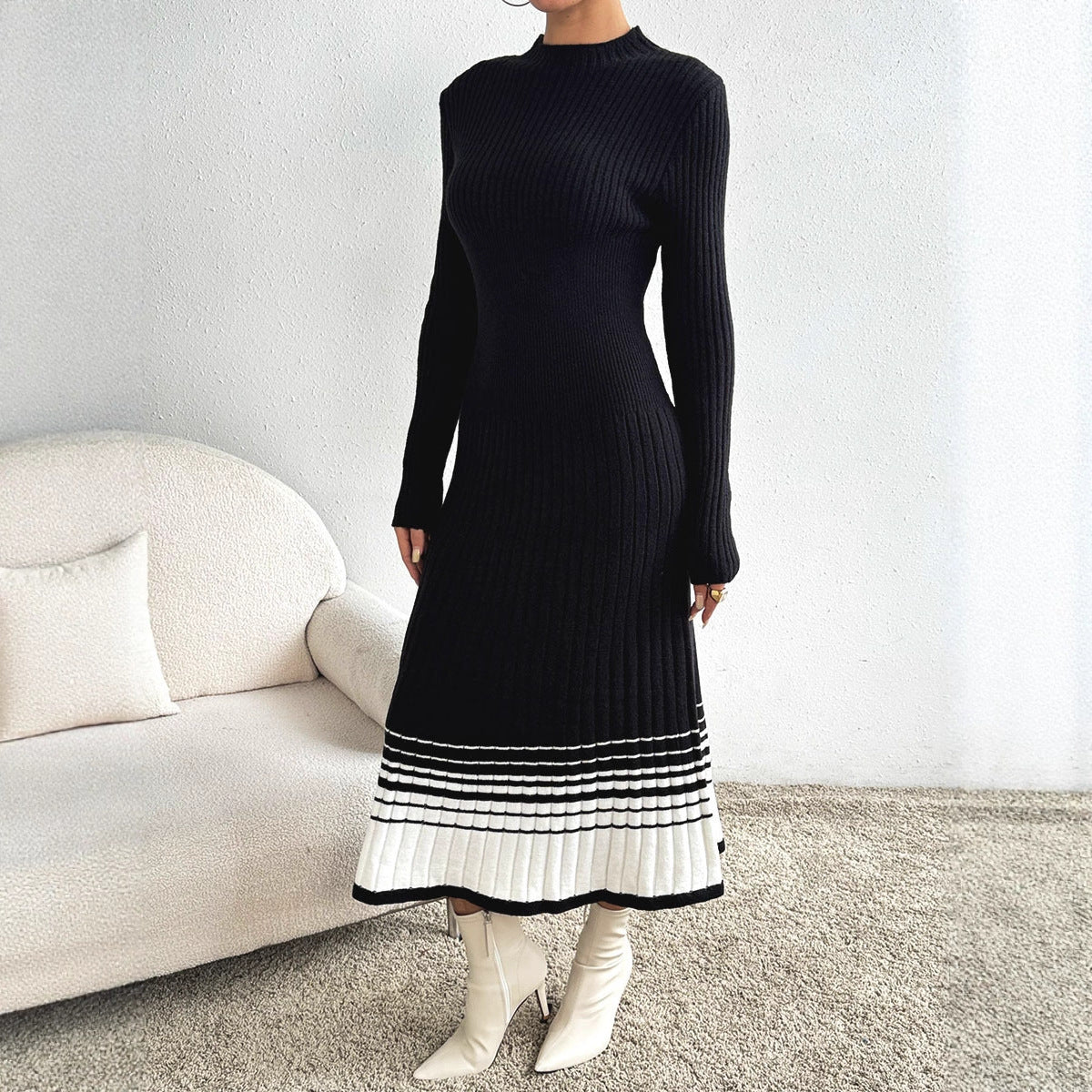 Black and White Stripe Knit Dress