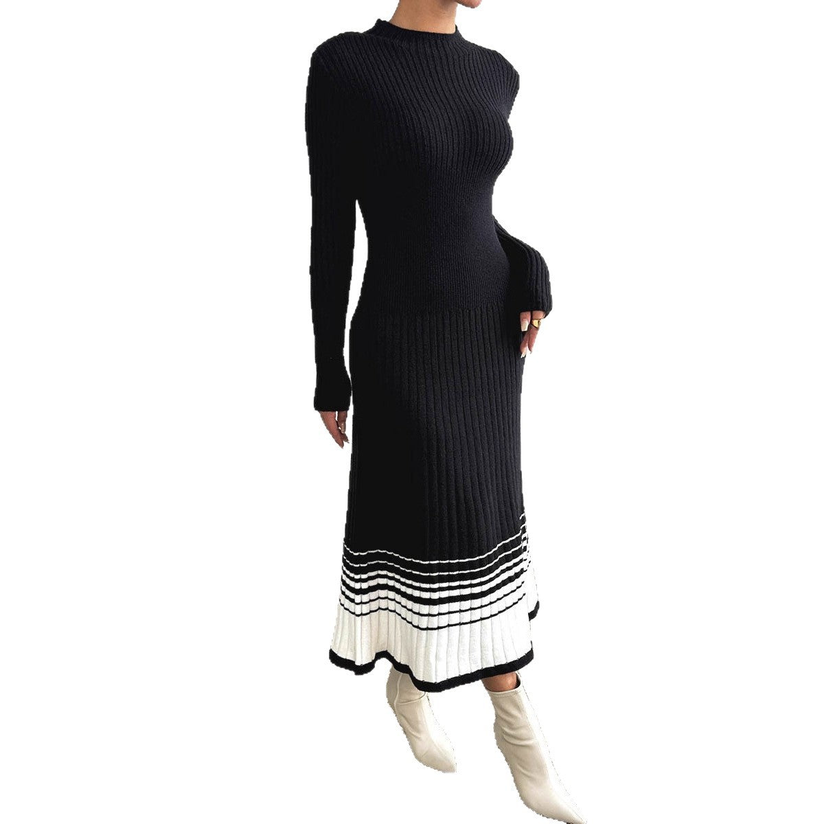 Black and White Stripe Knit Dress