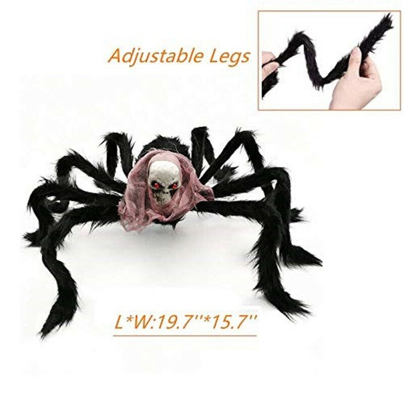 Large Skull Halloween Plush Giant Spider Decoration Haunted House Yard Props