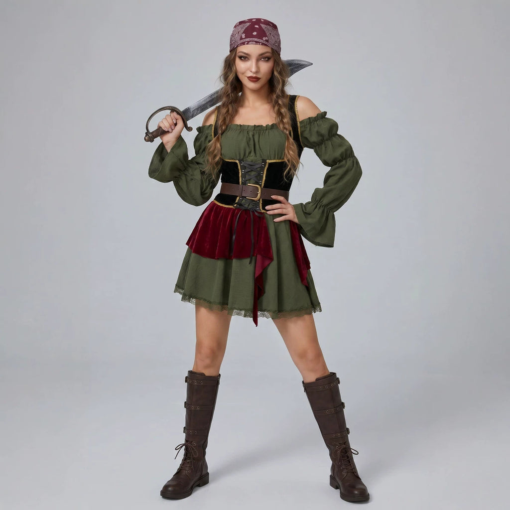 Halloween Adult Medieval Vintage Women's Pirate Cosplay Caribbean Pirate Stage Costume