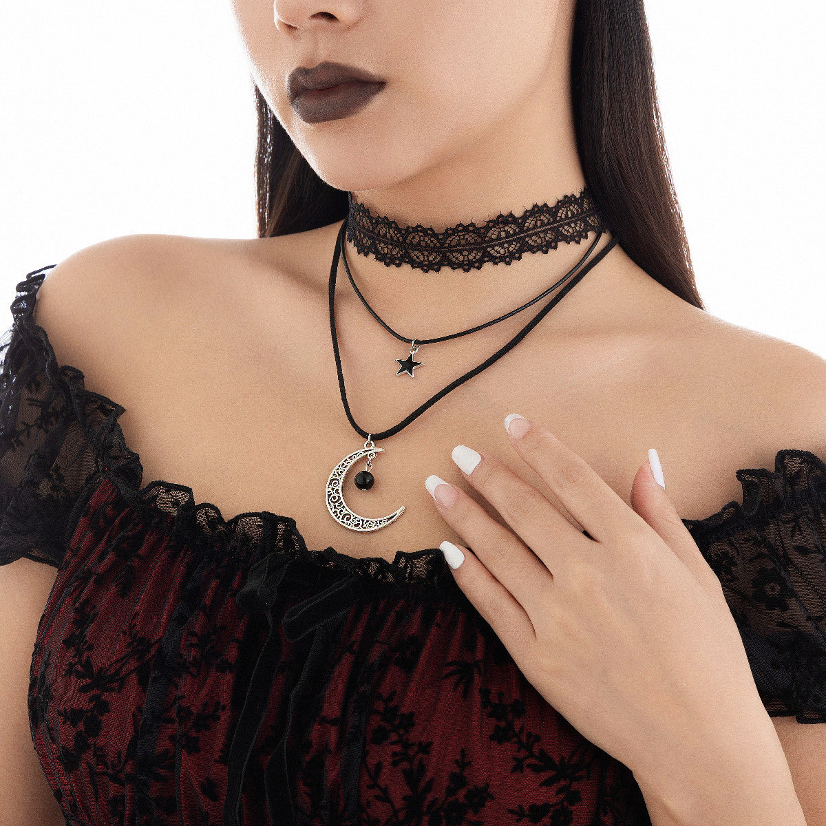 Palace style Lolita lace necklace Halloween retro multi-layer collarbone chain for women