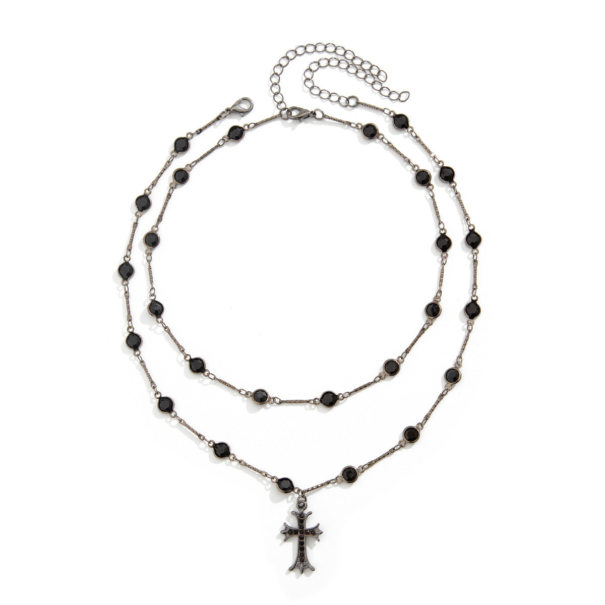 Dark style cross double layered necklace Halloween personalized alloy spicy girl collarbone chain