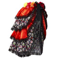 Halloween Ghost Bride Skull Waist Skirt, Four-Layer Ruffled Skirt with Floral Tie at Waist, Puffy Layered Midi Skirt