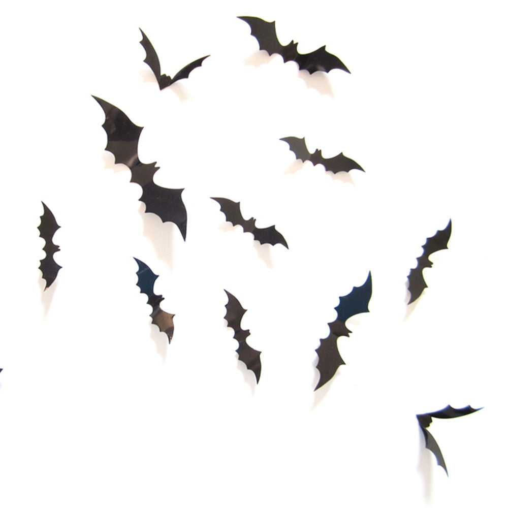 12pcs Halloween Decoration Black 3D DIY PVC Bat Wall Sticker Decal Home Halloween Decoration