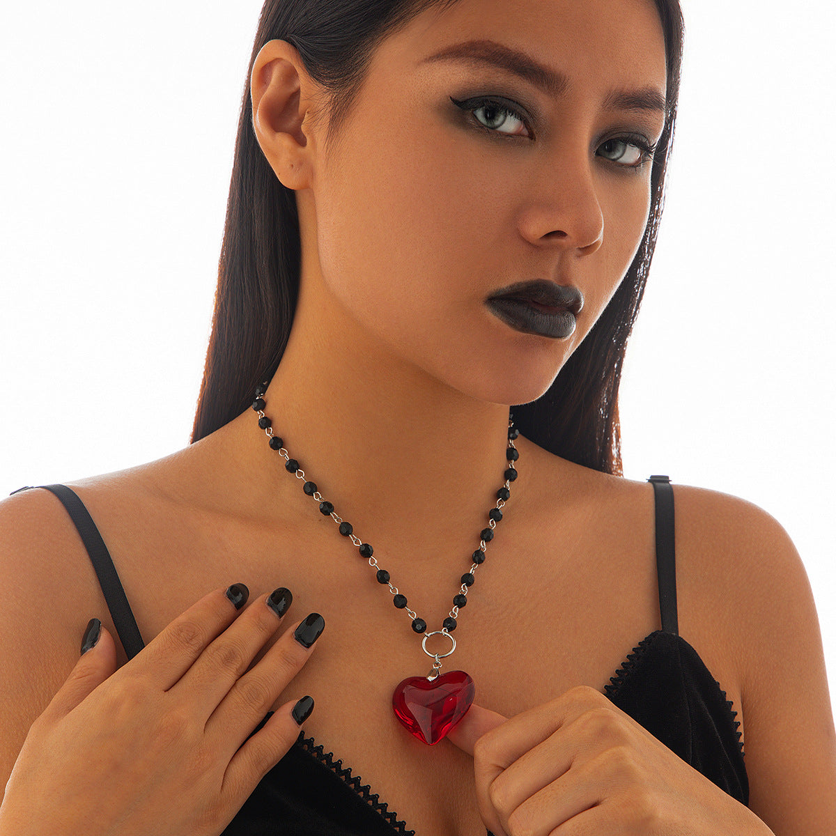 Heart shaped pendant necklace, Halloween personalized bead crystal collarbone chain