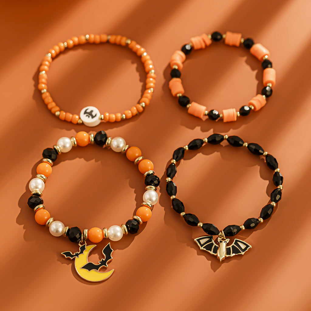 Simple Bat Crystal Bracelet Set Halloween Party Alloy Letter Bracelet
