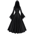 Halloween Midnight Gothic Hooded Long Dress for Women, Medieval Witch Costume, Renaissance Ball Cosplay Outfit