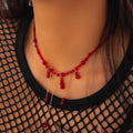 Cold Wind Blood Drop Crystal Necklace Halloween tassel Copper Clad Iron Clavicle Neck Chain Female