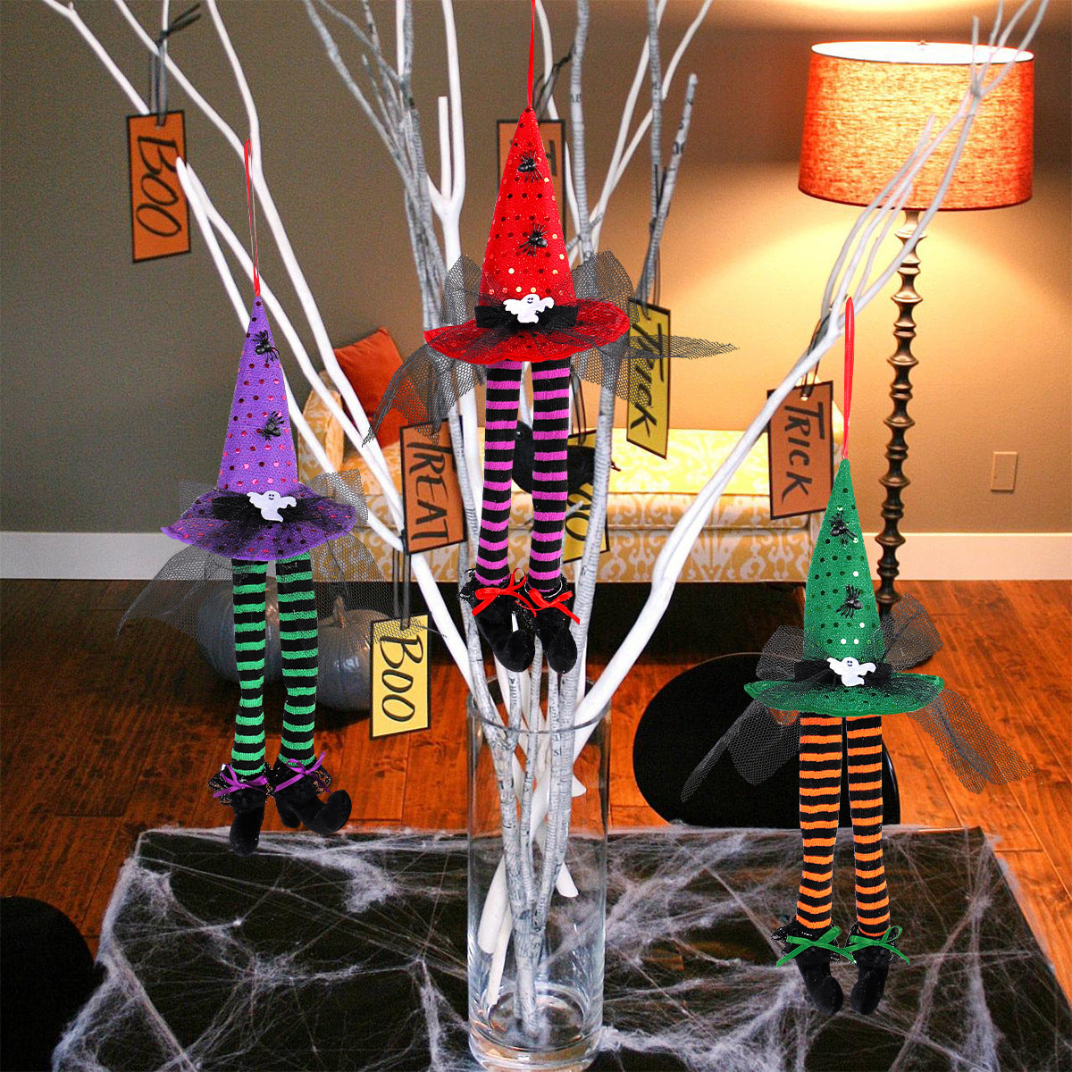 Halloween Witch Hat Window Display Decoration Ghost Festival Bar Party Striped Long Leg Atmosphere Decoration Ornament
