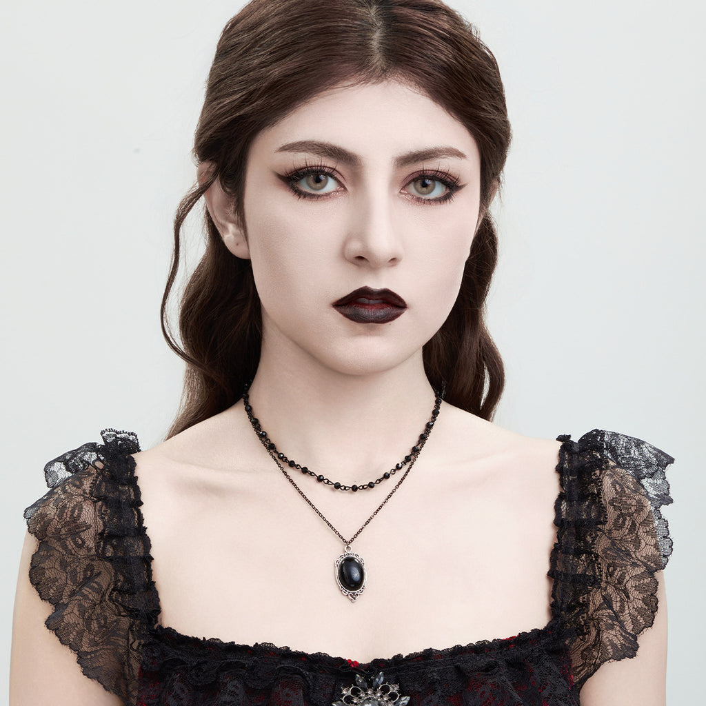 Crystal bead collarbone chain Halloween party dark style multi-layer lace necklace