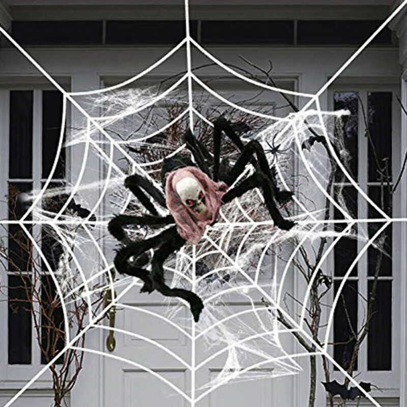 Large Skull Halloween Plush Giant Spider Decoration Haunted House Yard Props