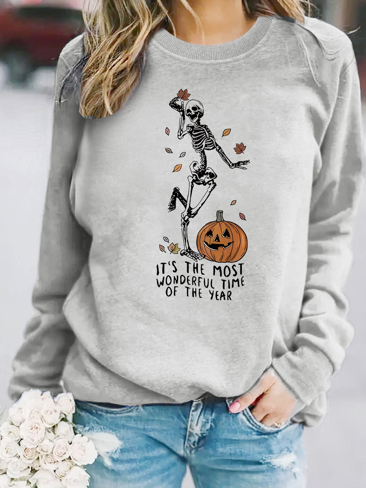 Pumpkin Skull Pullover Sweatshirt