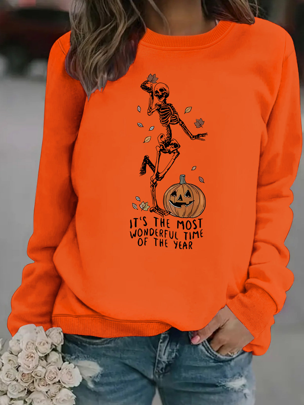 Pumpkin Skull Pullover Sweatshirt