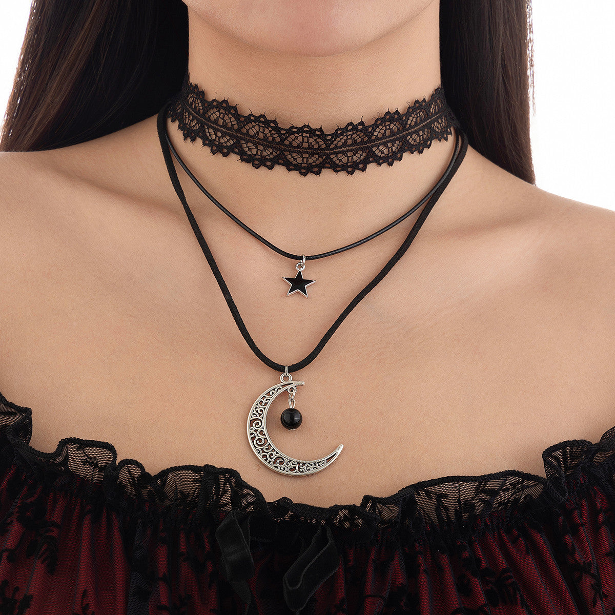 Palace style Lolita lace necklace Halloween retro multi-layer collarbone chain for women