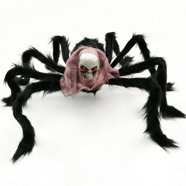 Large Skull Halloween Plush Giant Spider Decoration Haunted House Yard Props